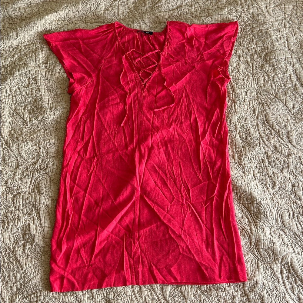 Madewell Lace Front Peasant Dress, Vibrant Orange/Red. Mid thigh length